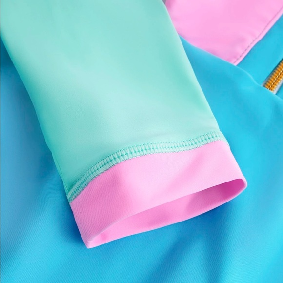 Colorblock Pink Turquoise Blue Green One Piece Swimsuit - Picture 7 of 11